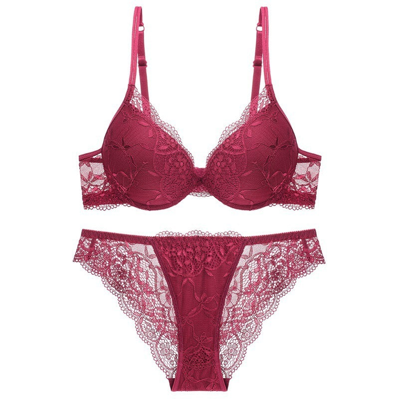 Sexy Deep Micro Push Up Lace Bra Suit