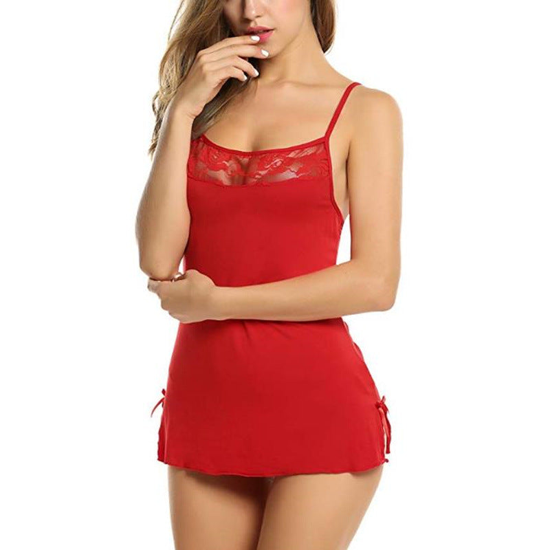 Female Pure Color Simple Casual Mesh Spaghetti-strap Dress