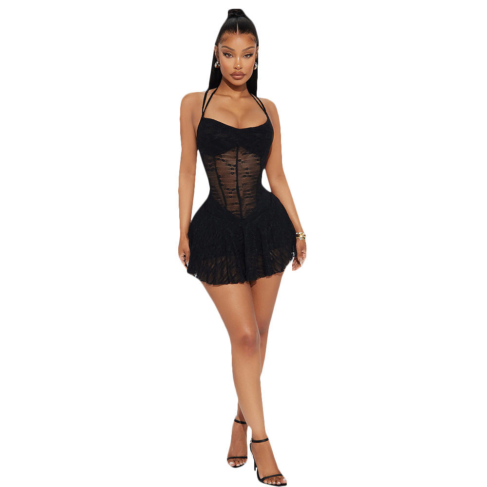 Women's New Lace-up Hanging Collar Princess Dress