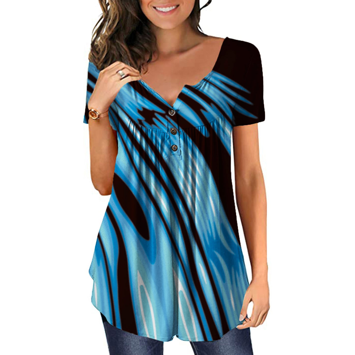 New Plus Size Printed Deep V Pullover Women's T-Shirt