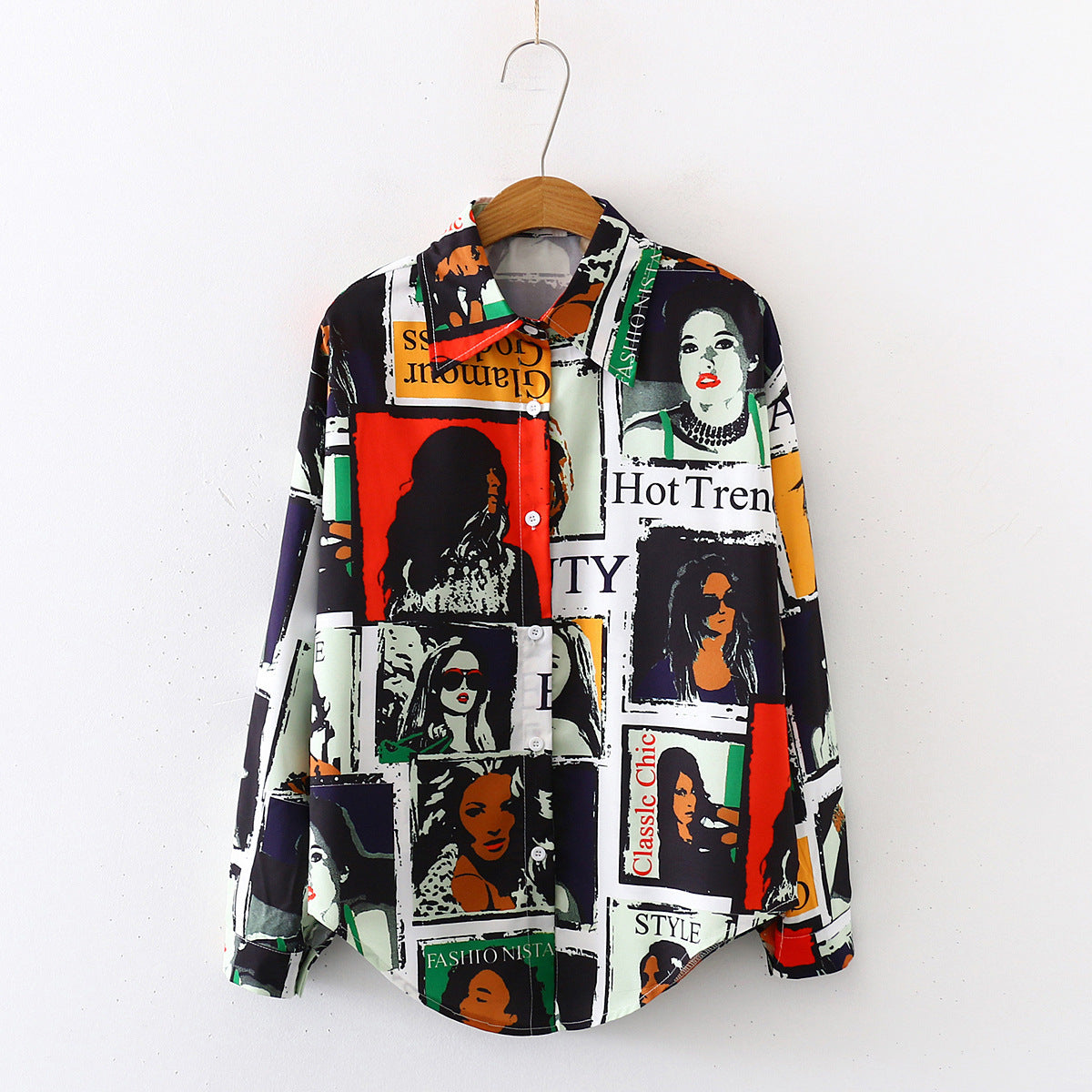 Portrait Beauty Pattern Harajuku BF Casual Loose Stand-up Collar Long Sleeve All-match Shirt