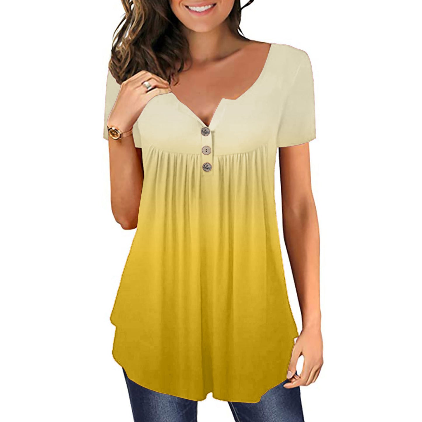 New Gradient Print Large Size Deep V Pullover Women