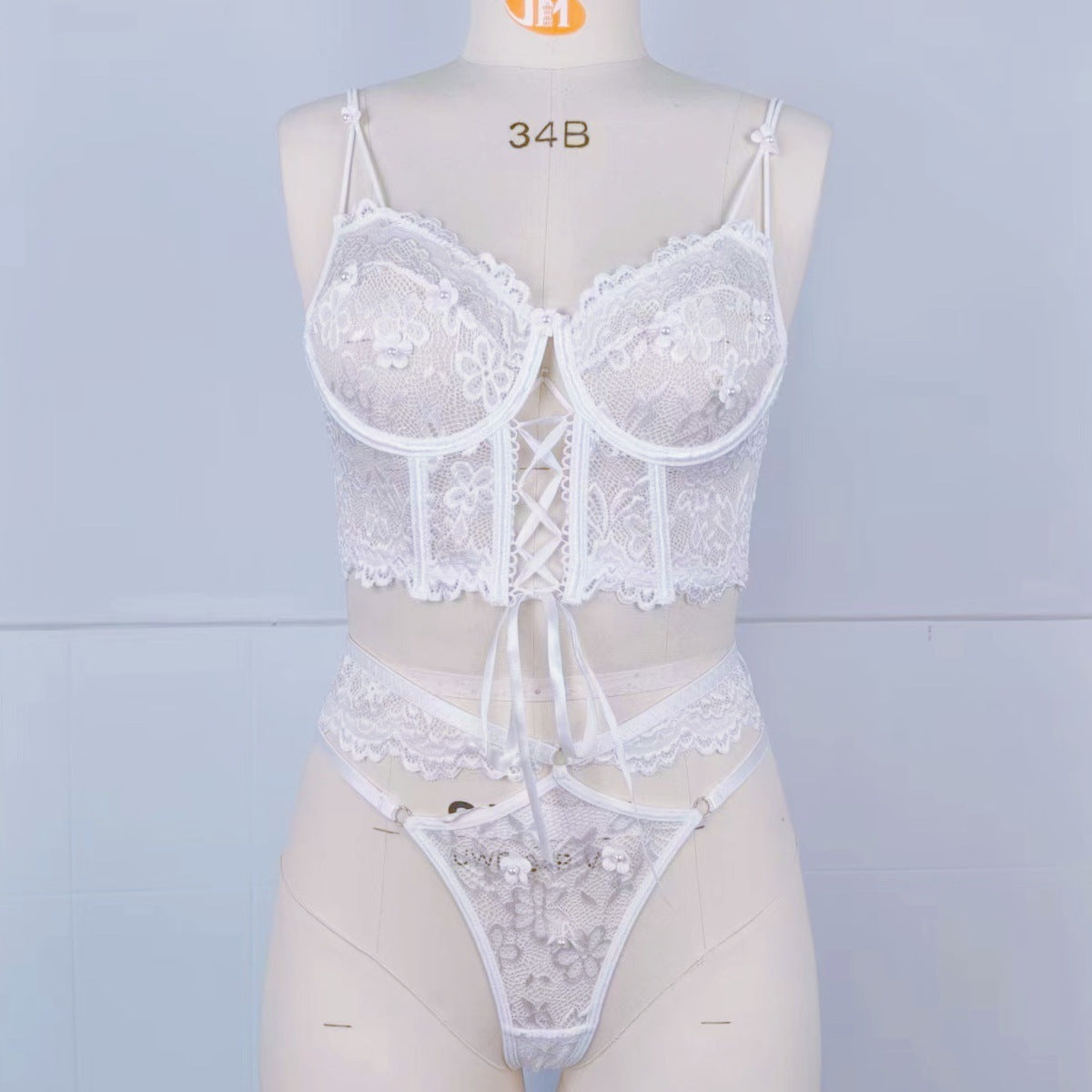 Women's Lace-up Steel Bracket Lace Bra Set