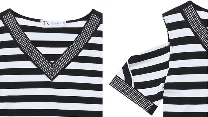 T-shirt sexy off shoulder shiny v-neck diamond