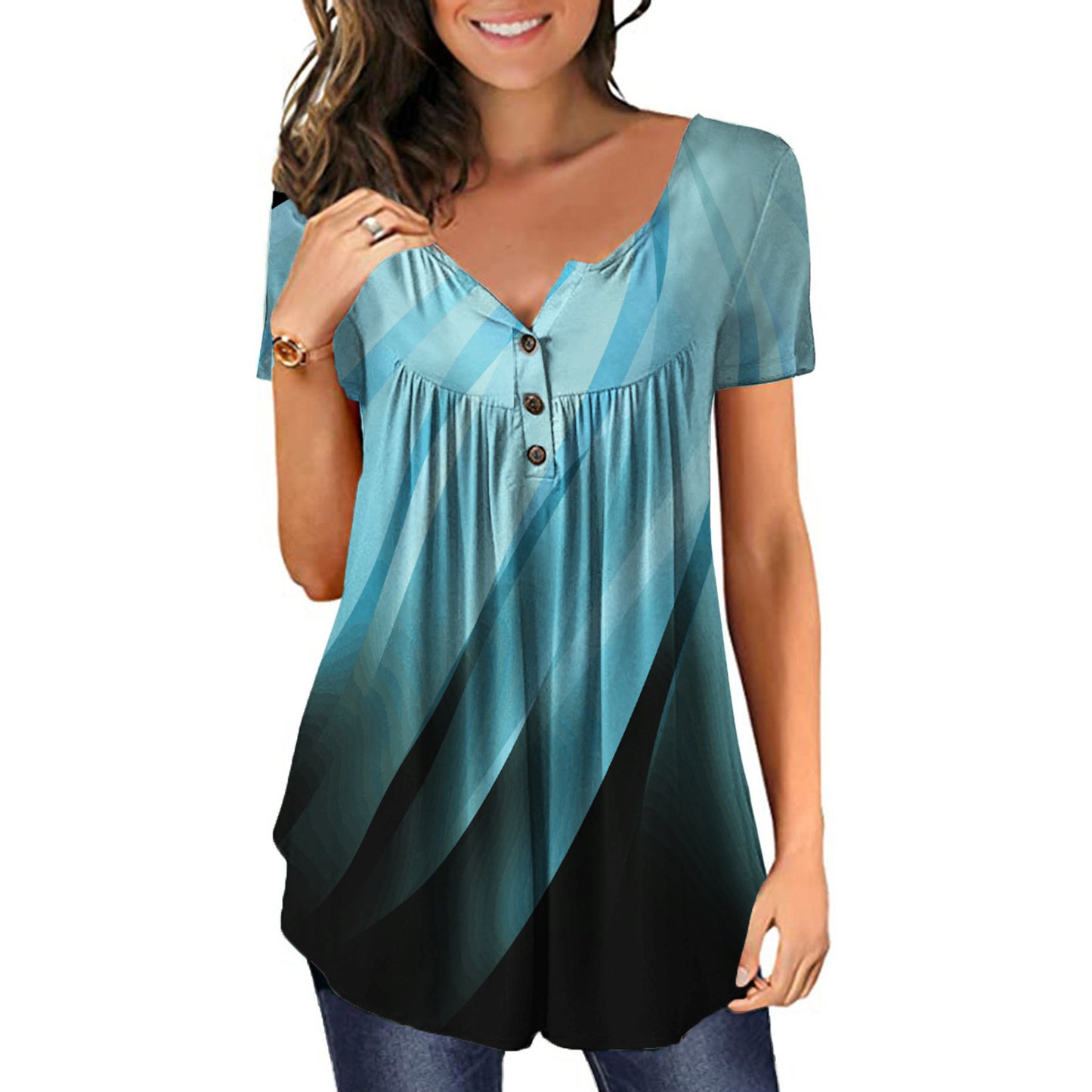 New Plus Size Printed Deep V Pullover Women's T-Shirt