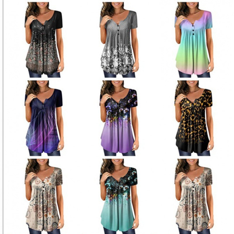 Loose V-neck Women's Top T-shirt
