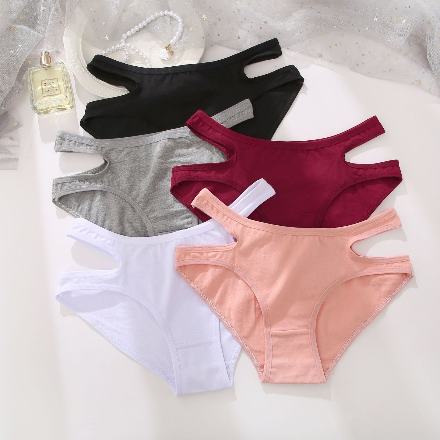Cotton Briefs Women's Solid Color Waist Hollow Underwear