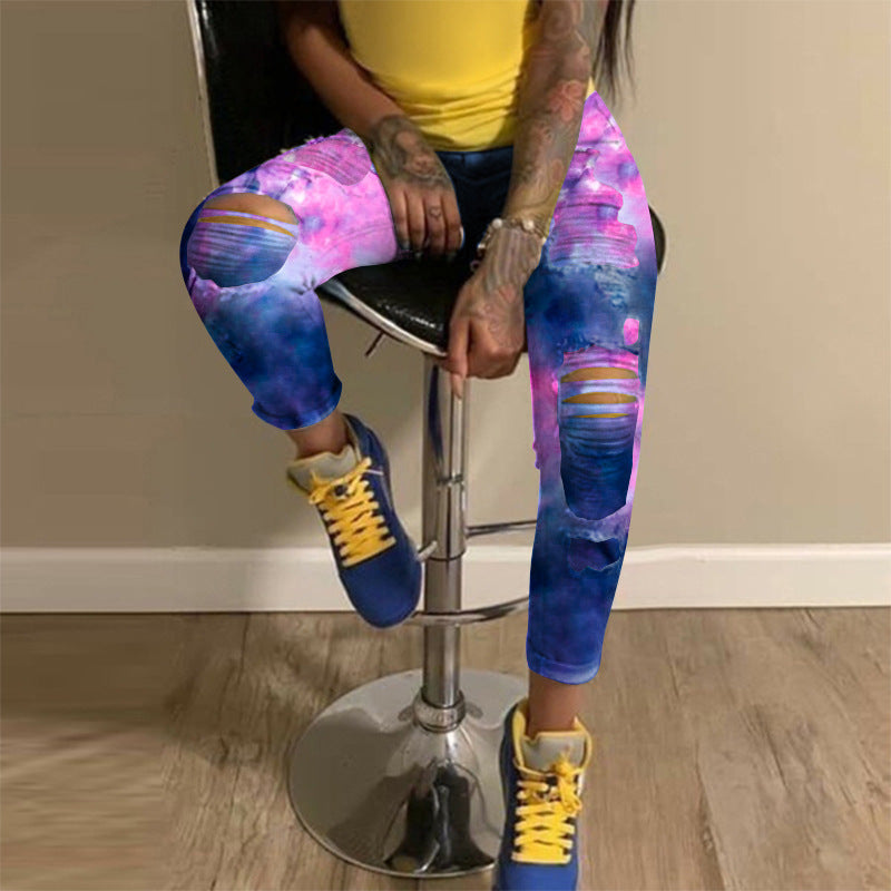 Women's street light color ripped jeans