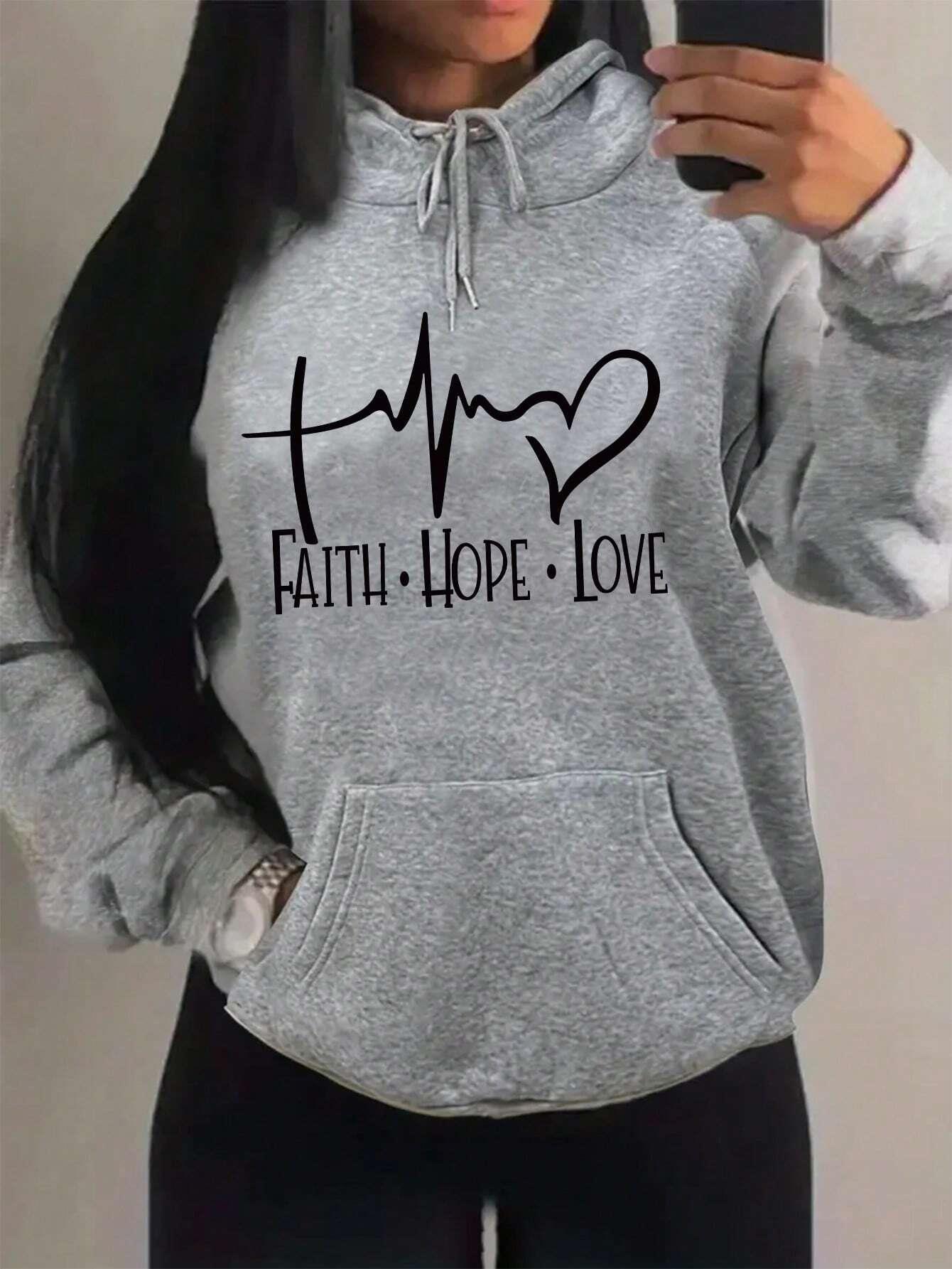 Faith Hope Love Letter Graphic Women Hoodie