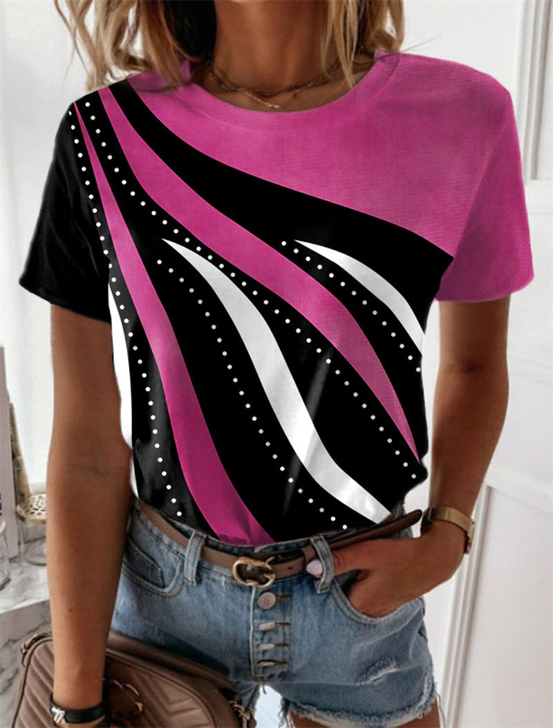European And American Geometric Printing Short-sleeved Round Neck