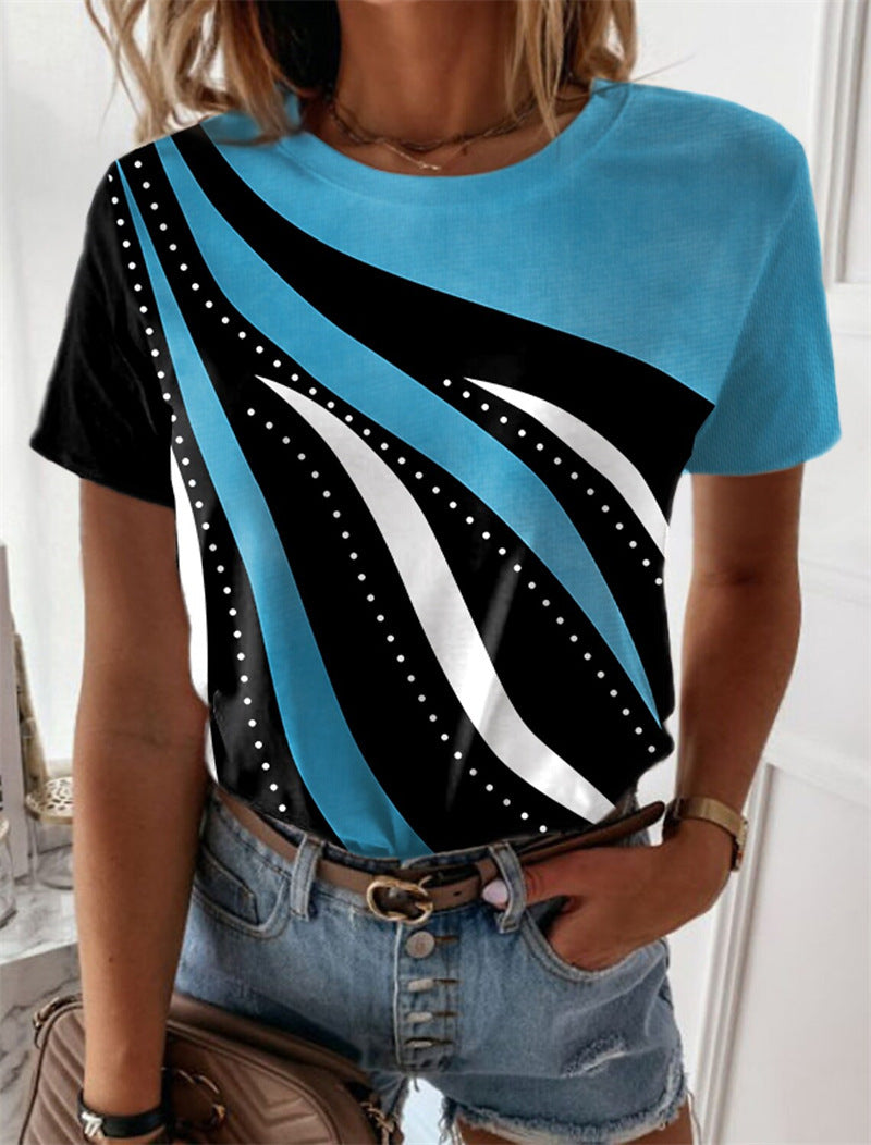 European And American Geometric Printing Short-sleeved Round Neck