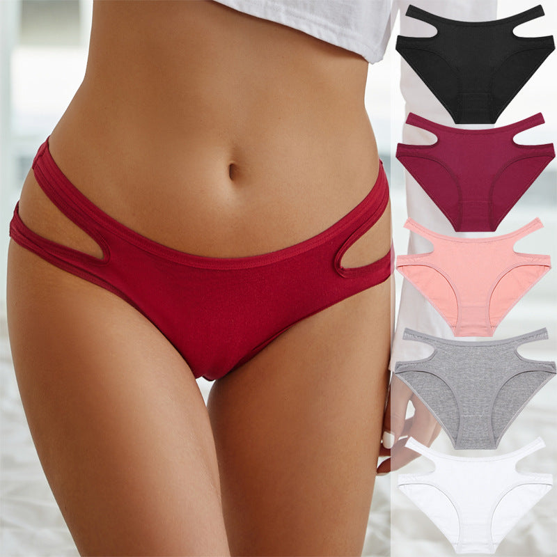 Cotton Briefs Women's Solid Color Waist Hollow Underwear