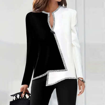 Digital Printed Flower V-neck Hem Asymmetric Women's Long Sleeves