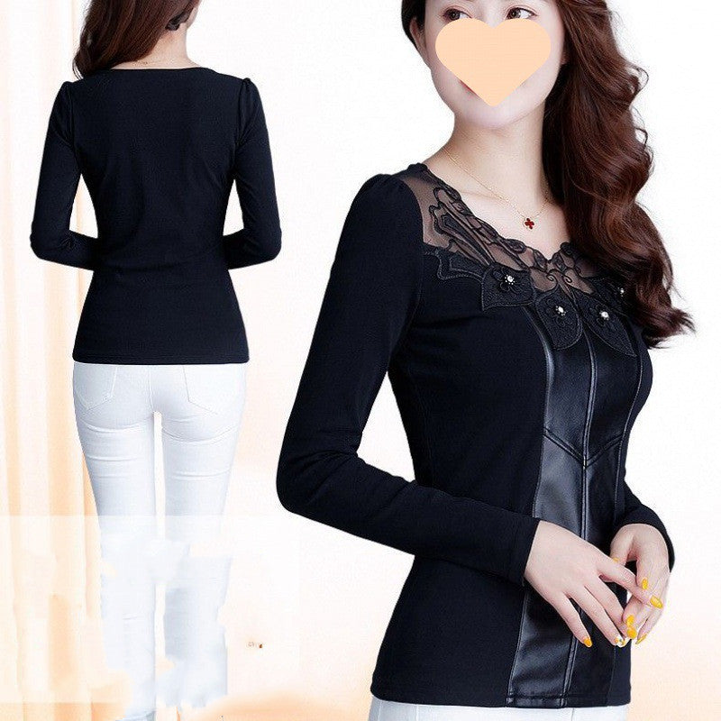 Top Long Sleeve Lace Splicing Blouse