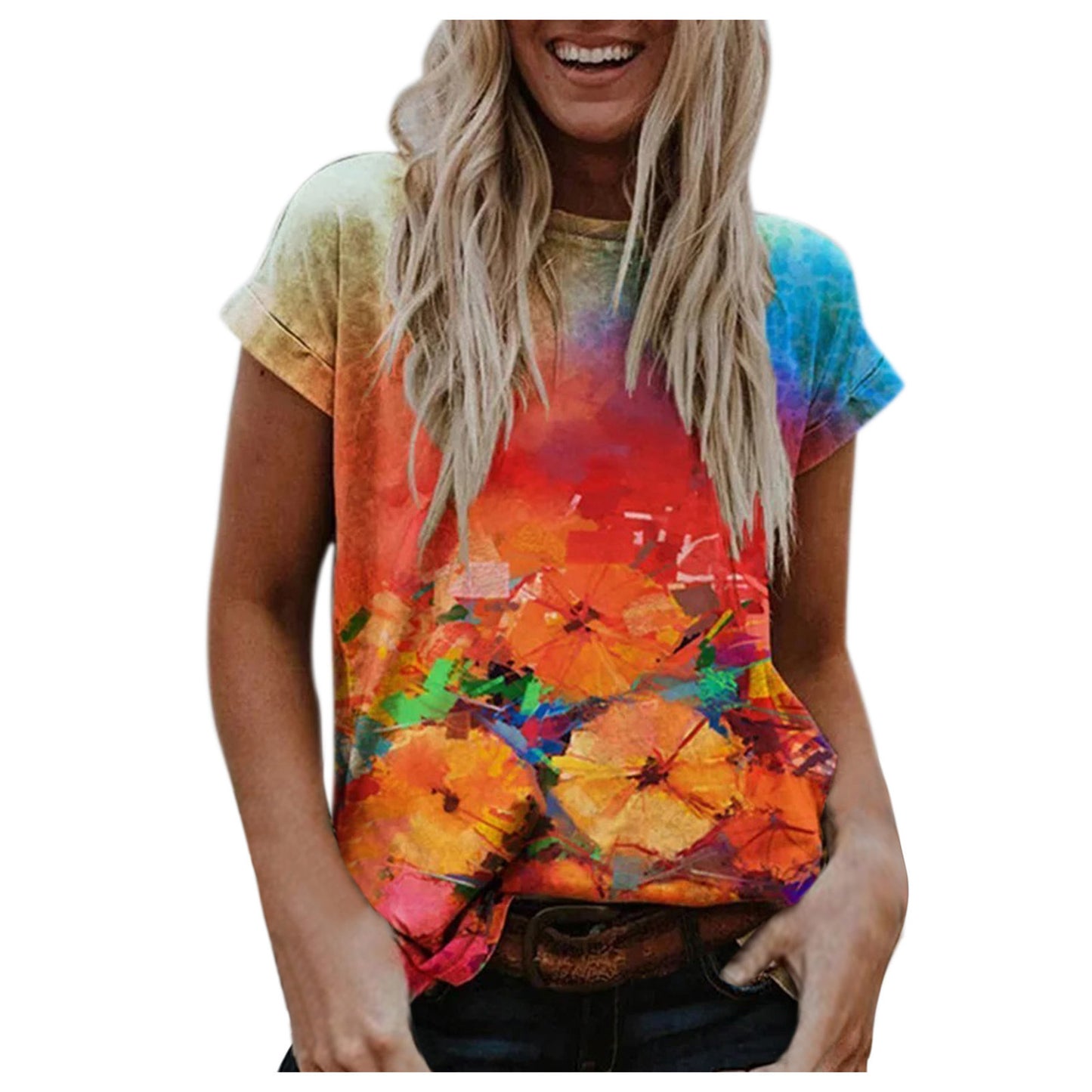Street Hipster Pullover Print Loose Fit Short-sleeved Women's