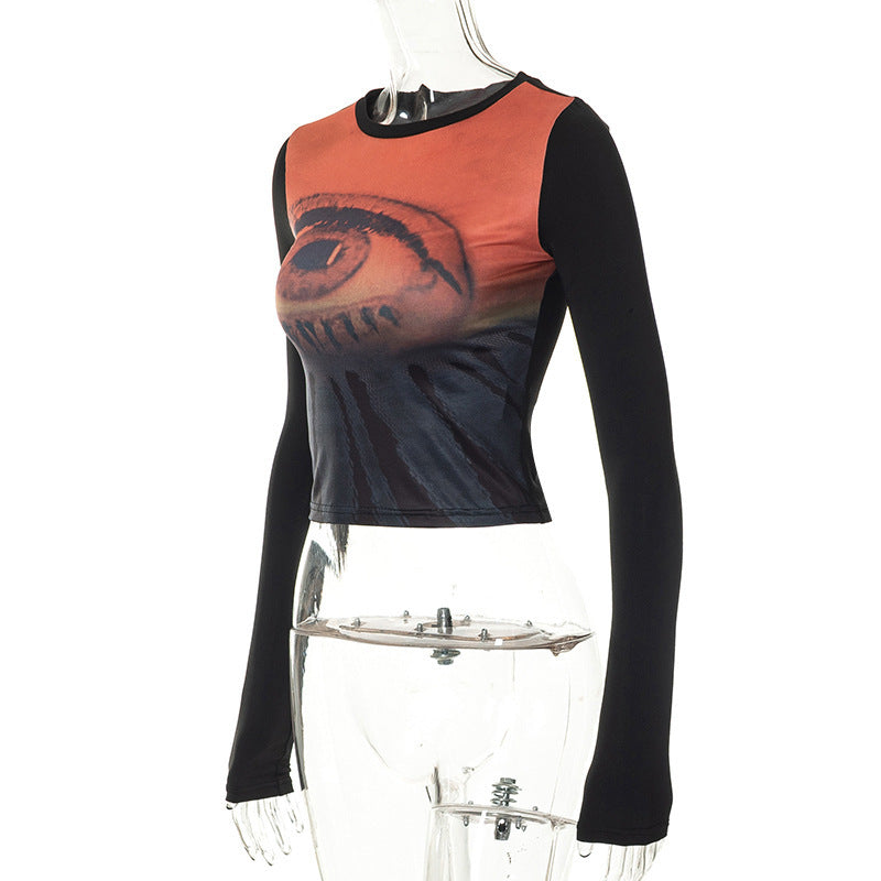 Printed Open Navel Casual European And American Women's Top T-shirt