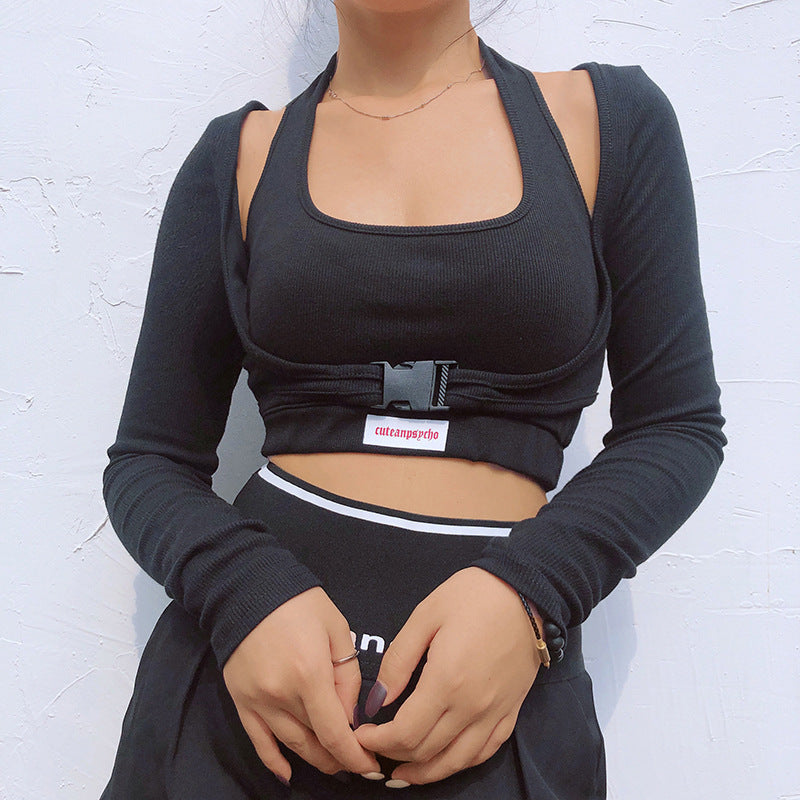 European And American Hollow T-shirt Two-piece Women's Suit