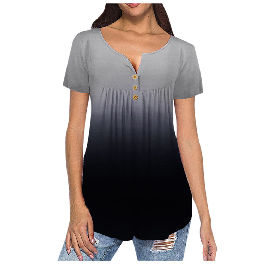 New Gradient Print Large Size Deep V Pullover Women