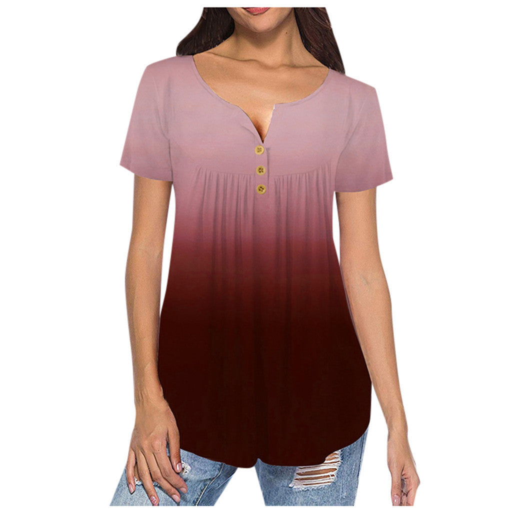 New Gradient Print Large Size Deep V Pullover Women