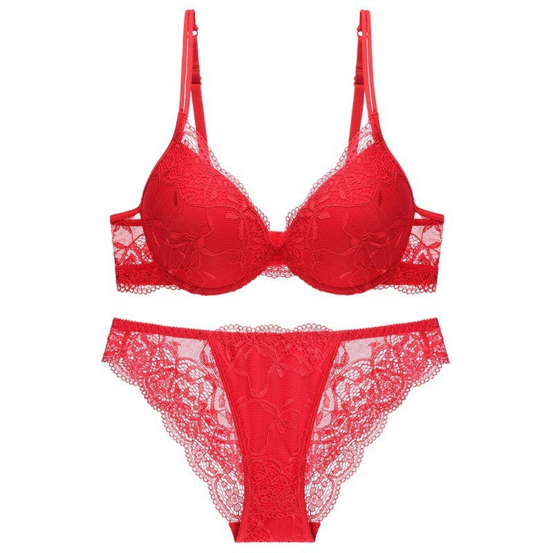 Sexy Deep Micro Push Up Lace Bra Suit