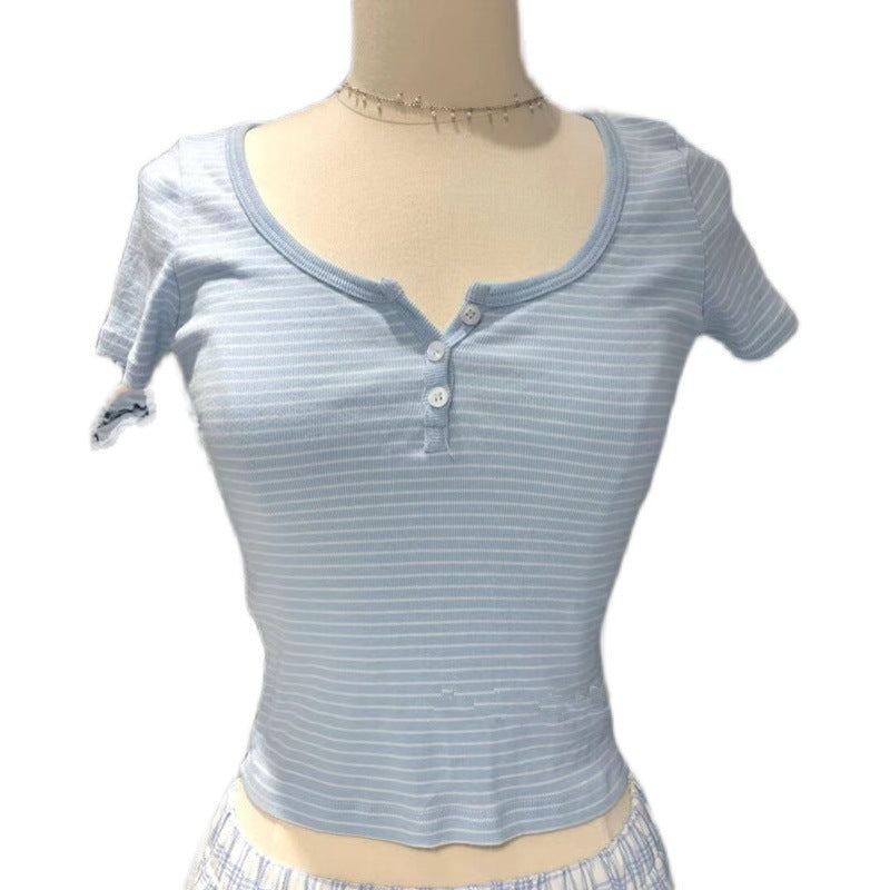 Triple Button Stripe Top Bm Slim Fit