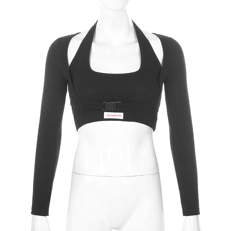 European And American Hollow T-shirt Two-piece Women's Suit