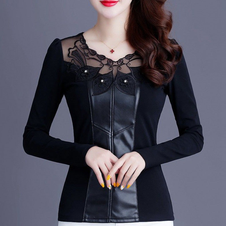 Top Long Sleeve Lace Splicing Blouse