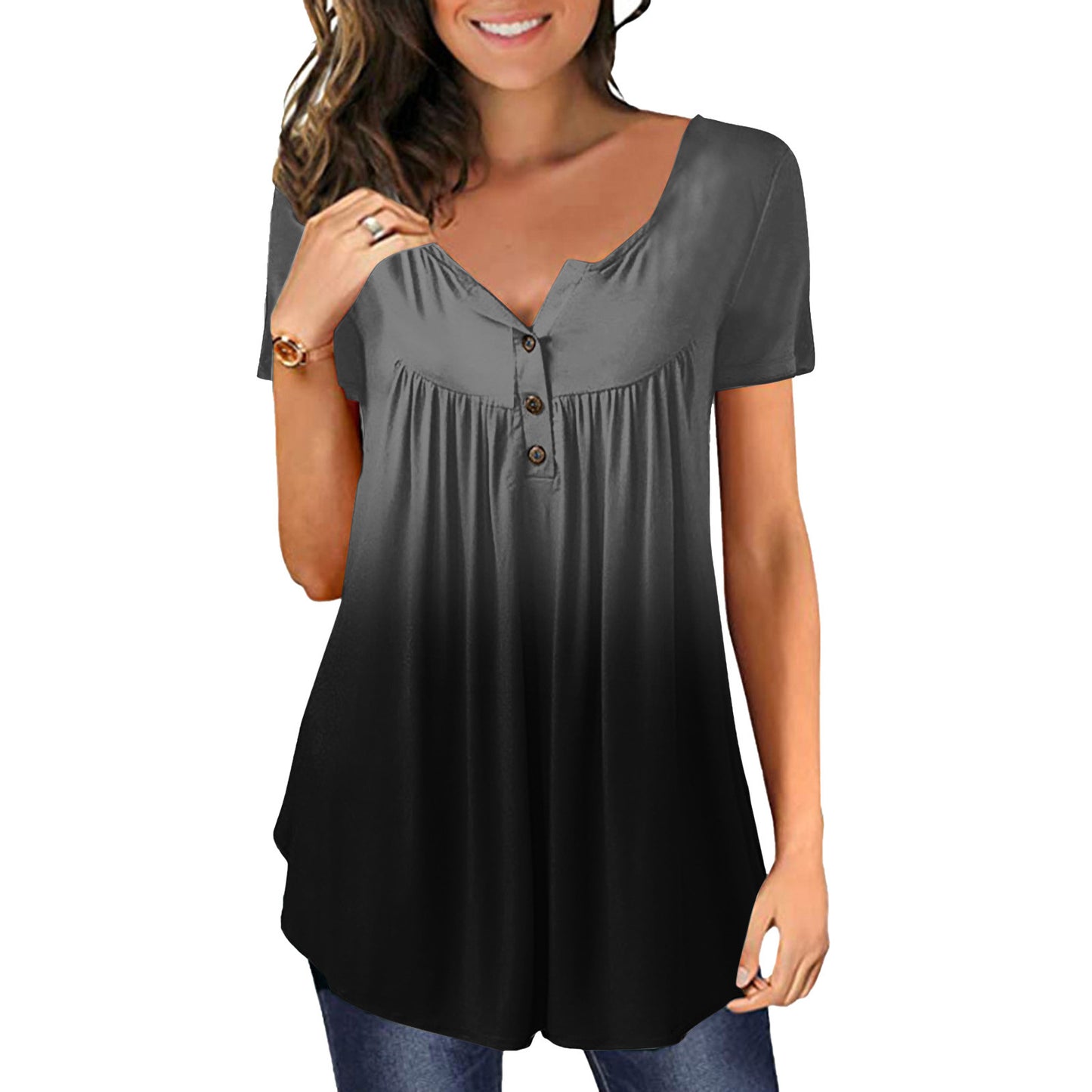 New Plus Size Printed Deep V Pullover Women's T-Shirt