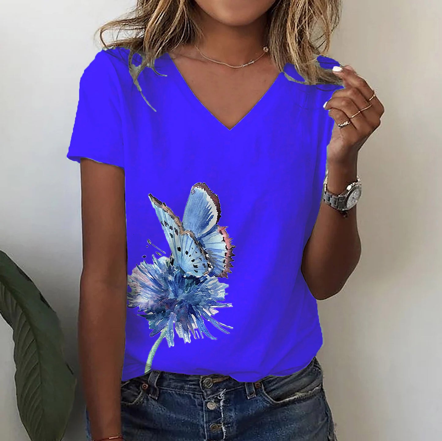 Fashion Butterfly Print Amazon V-neck Short Sleeve