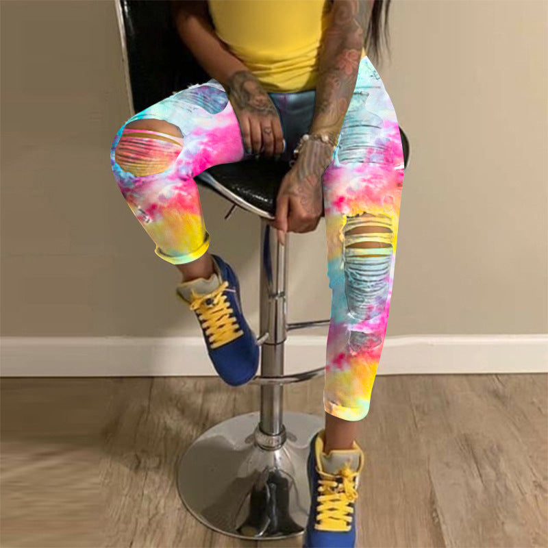 Women's street light color ripped jeans