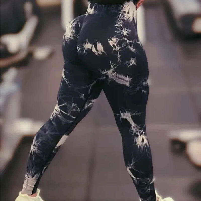 Tights Women Tie Dye Leggings High Waist Lifts Butt Tummy Control Push Up Seamless Yoga pants Ladies Workout Gym Clothing