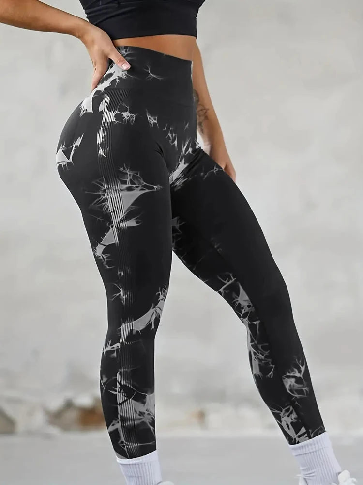 Tights Women Tie Dye Leggings High Waist Lifts Butt Tummy Control Push Up Seamless Yoga pants Ladies Workout Gym Clothing