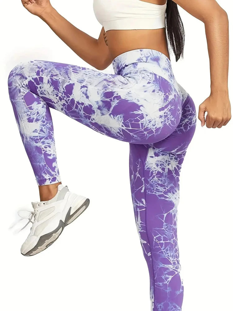 Tights Women Tie Dye Leggings High Waist Lifts Butt Tummy Control Push Up Seamless Yoga pants Ladies Workout Gym Clothing