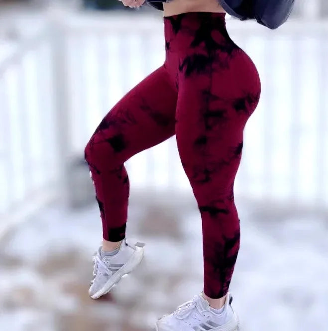 Tights Women Tie Dye Leggings High Waist Lifts Butt Tummy Control Push Up Seamless Yoga pants Ladies Workout Gym Clothing