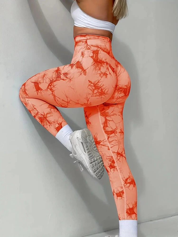 Tights Women Tie Dye Leggings High Waist Lifts Butt Tummy Control Push Up Seamless Yoga pants Ladies Workout Gym Clothing