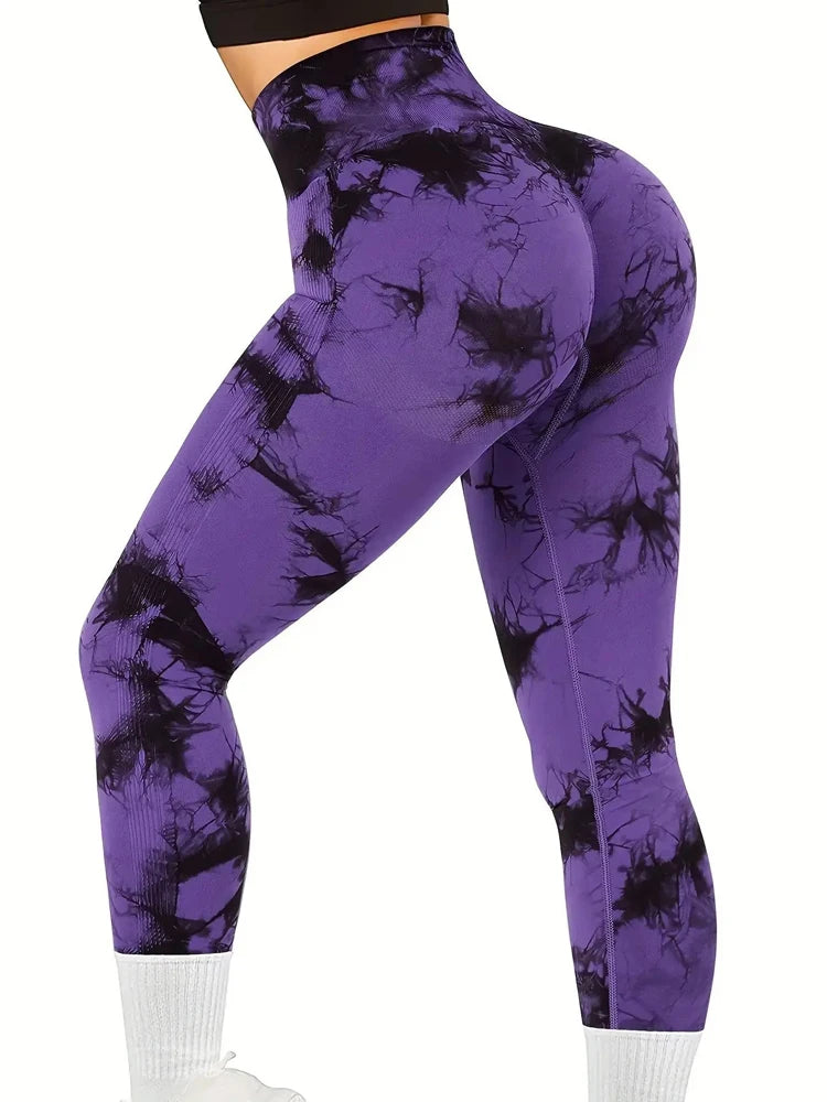 Tights Women Tie Dye Leggings High Waist Lifts Butt Tummy Control Push Up Seamless Yoga pants Ladies Workout Gym Clothing