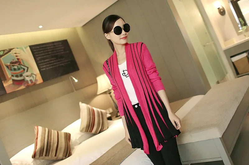 Open knit cardigans for womens sweaters cardigan lLightweight autumn winter 2024 poncho Stripes Long Sleeve Women's sueter mujer