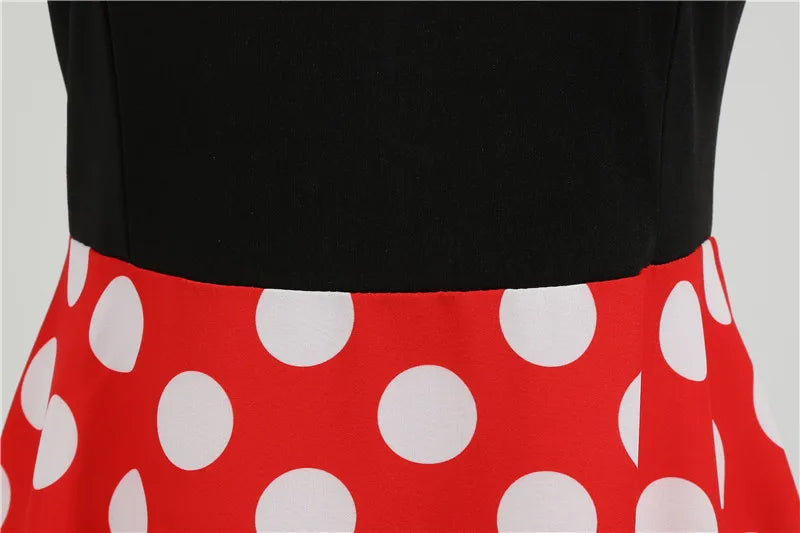 Women Retro Summer Dresses 50s 60s Sleeveless V-neck Polka Dot Bow Ball Grown Party Sundress Robe Vestidos