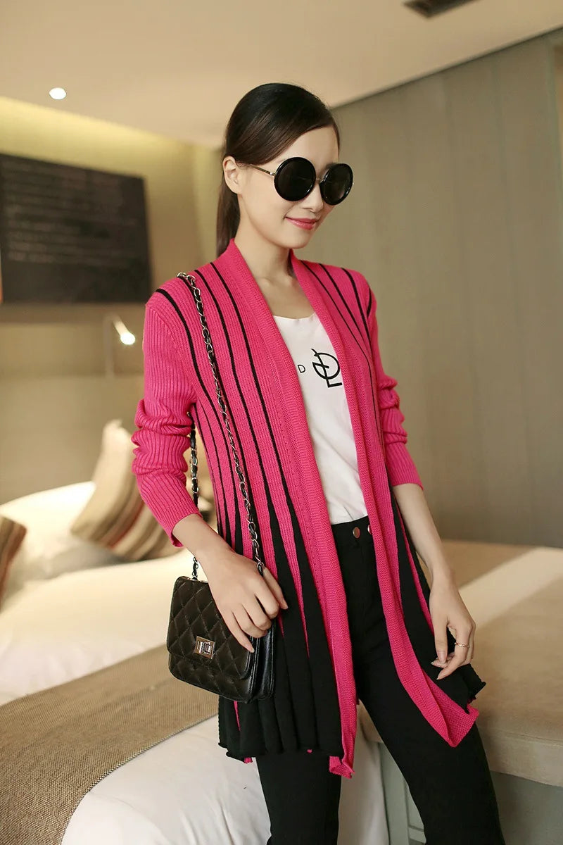Open knit cardigans for womens sweaters cardigan lLightweight autumn winter 2024 poncho Stripes Long Sleeve Women's sueter mujer