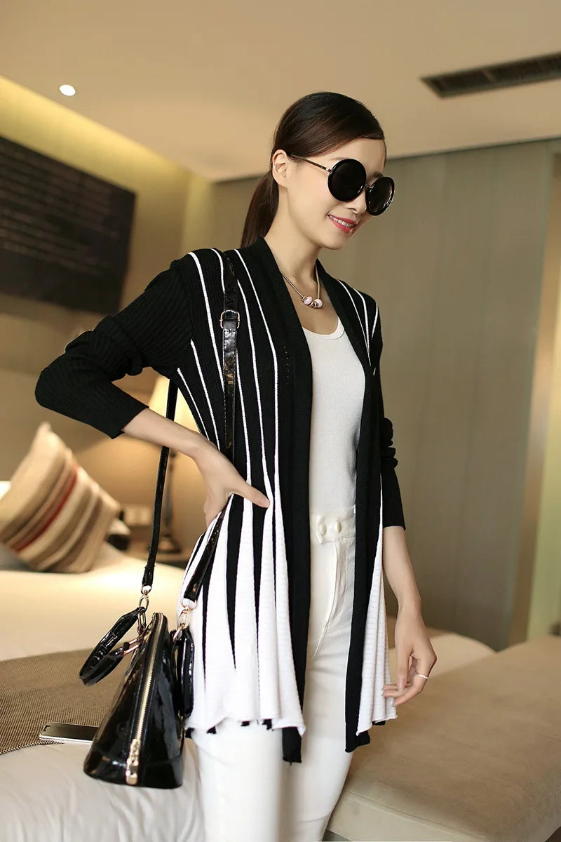 Open knit cardigans for womens sweaters cardigan lLightweight autumn winter 2024 poncho Stripes Long Sleeve Women's sueter mujer