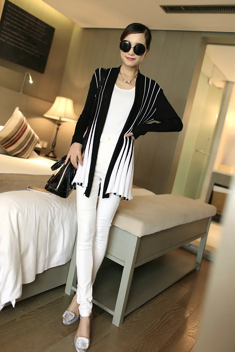 Open knit cardigans for womens sweaters cardigan lLightweight autumn winter 2024 poncho Stripes Long Sleeve Women's sueter mujer