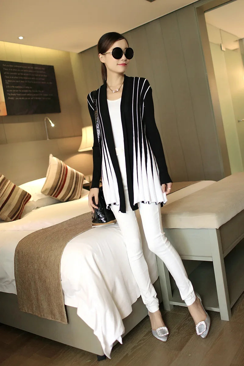 Open knit cardigans for womens sweaters cardigan lLightweight autumn winter 2024 poncho Stripes Long Sleeve Women's sueter mujer