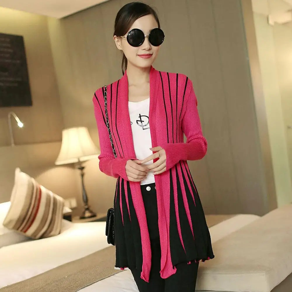 Open knit cardigans for womens sweaters cardigan lLightweight autumn winter 2024 poncho Stripes Long Sleeve Women's sueter mujer