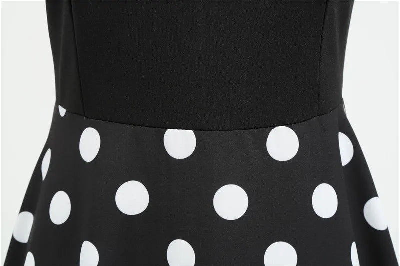 Women Retro Summer Dresses 50s 60s Sleeveless V-neck Polka Dot Bow Ball Grown Party Sundress Robe Vestidos