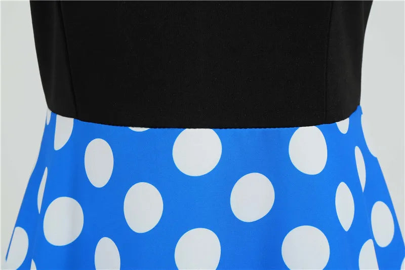 Women Retro Summer Dresses 50s 60s Sleeveless V-neck Polka Dot Bow Ball Grown Party Sundress Robe Vestidos