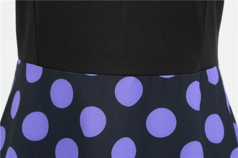 Women Retro Summer Dresses 50s 60s Sleeveless V-neck Polka Dot Bow Ball Grown Party Sundress Robe Vestidos