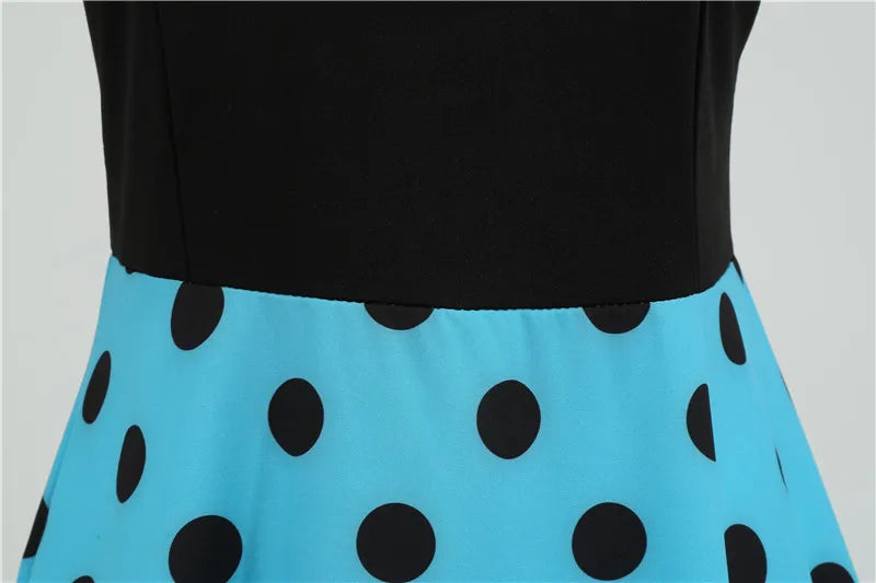 Women Retro Summer Dresses 50s 60s Sleeveless V-neck Polka Dot Bow Ball Grown Party Sundress Robe Vestidos