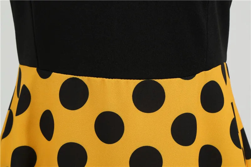Women Retro Summer Dresses 50s 60s Sleeveless V-neck Polka Dot Bow Ball Grown Party Sundress Robe Vestidos