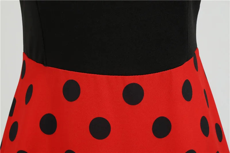 Women Retro Summer Dresses 50s 60s Sleeveless V-neck Polka Dot Bow Ball Grown Party Sundress Robe Vestidos
