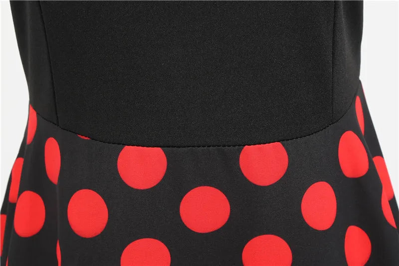 Women Retro Summer Dresses 50s 60s Sleeveless V-neck Polka Dot Bow Ball Grown Party Sundress Robe Vestidos